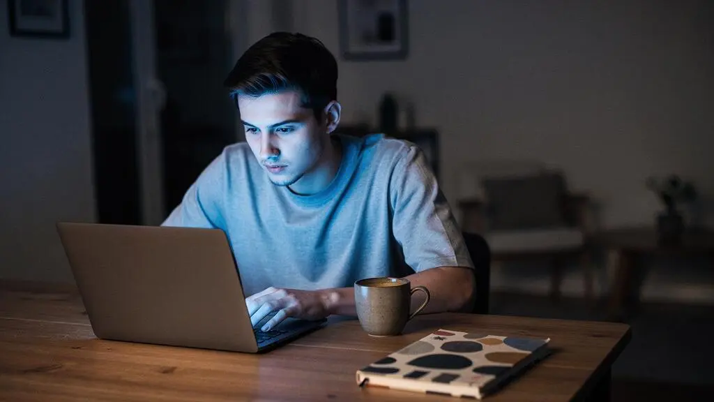 Personne travaillant seule sur un ordinateur portable de nuit, symbolisant l'apprentissage autodidacte de l'informatique vers l'employabilite