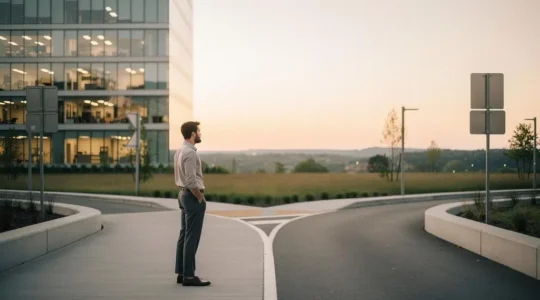 Silhouette d'une personne face à un carrefour symbolisant le choix entre rester dans son emploi actuel ou en changer