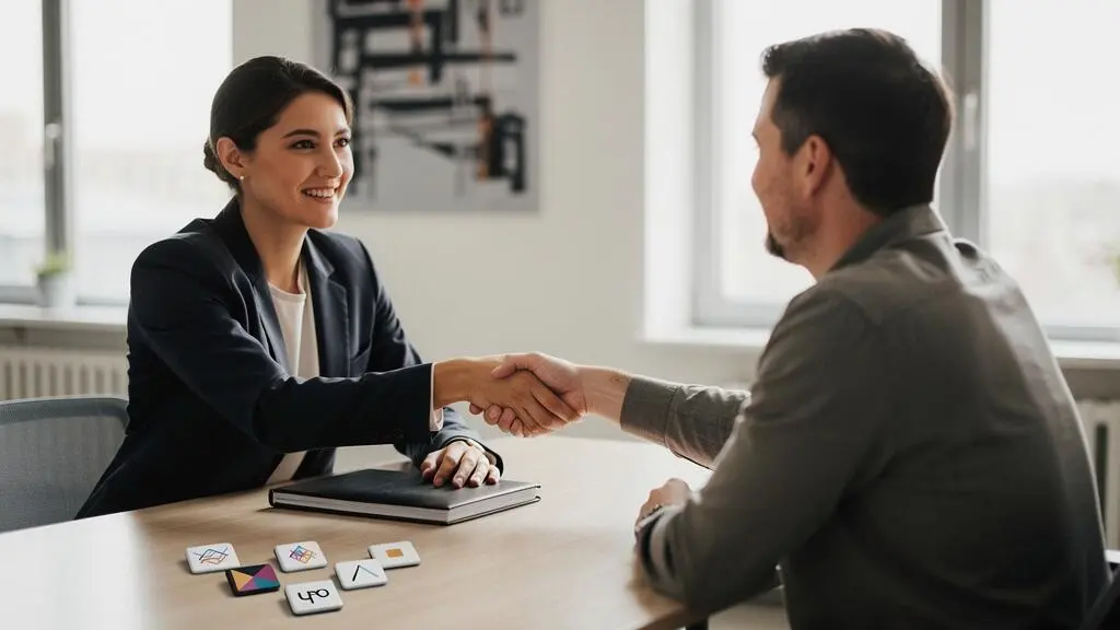 Professionnel présentant avec assurance son parcours de certifications lors d'un entretien de recrutement, symbolisant la transformation des diplômes en atout immédiat