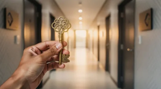 Main tenant une clé dorée symbolisant l'accès aux dispositifs publics de financement de la formation professionnelle
