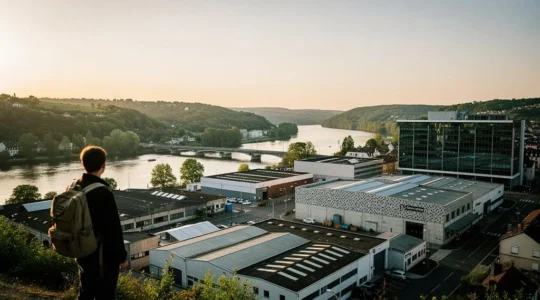 Paysage français symbolisant les opportunités d'emploi cachées entre zones rurales industrielles et métropoles