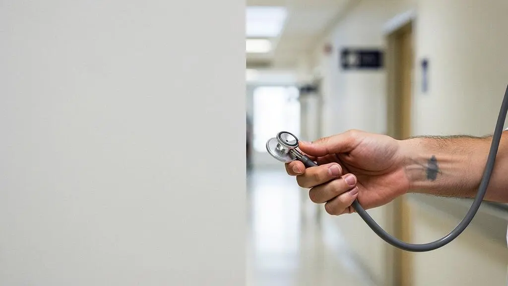Photographie symbolique d'une main tenant un stethoscope en transition vers un nouveau parcours professionnel dans la sante