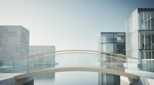 Un pont minimaliste reliant symboliquement un environnement academique a un environnement professionnel, illustrant la transformation des connaissances theoriques en valeur concrete pour un recruteur