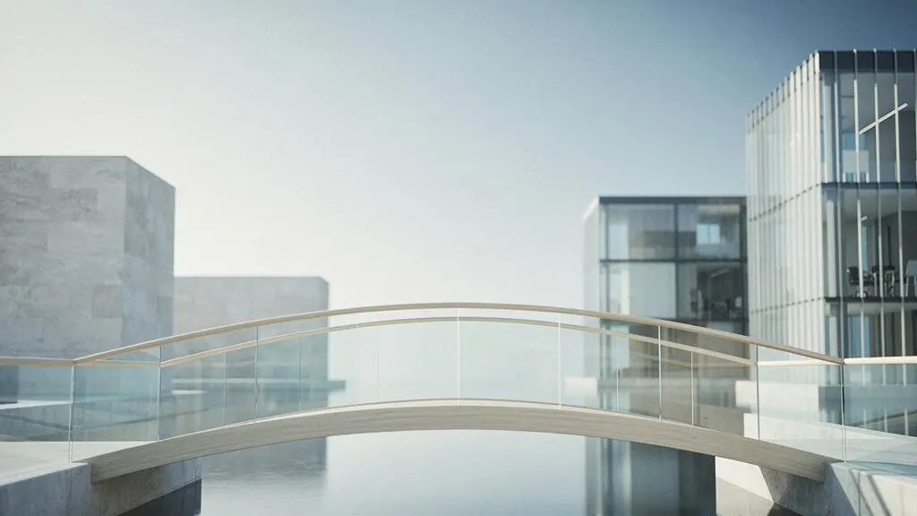 Un pont minimaliste reliant symboliquement un environnement academique a un environnement professionnel, illustrant la transformation des connaissances theoriques en valeur concrete pour un recruteur